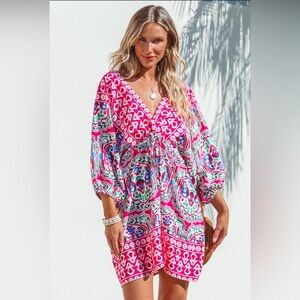 Cupshe Pink and Blue Patterned Mini Dress
